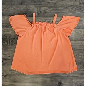 Women's 2XL USA Made Peach Cold Shoulder Top Ruffle Neckline Flutter Sleeve Fall